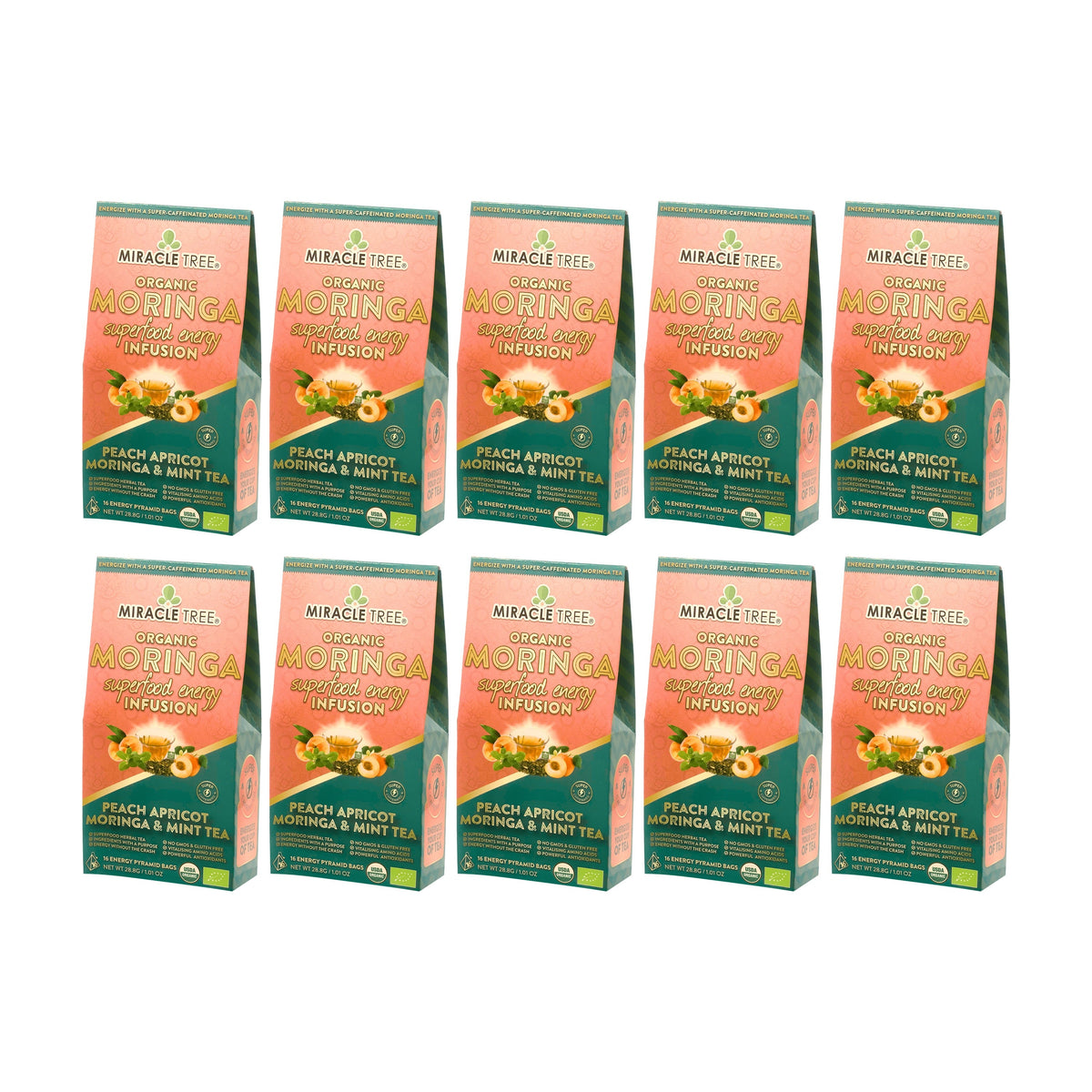 Organic Moringa Energy Tea - Peach Mint Apricot - Natural Coffee Alternative