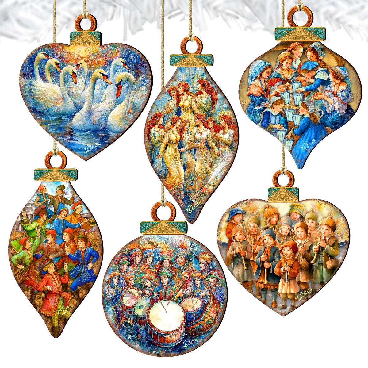 Twelve Days of Christmas Eco Wood Ornaments Set of 12 by G. DeBrekht - Christmas Decor 12 Days of Christmas - 8610102-S12