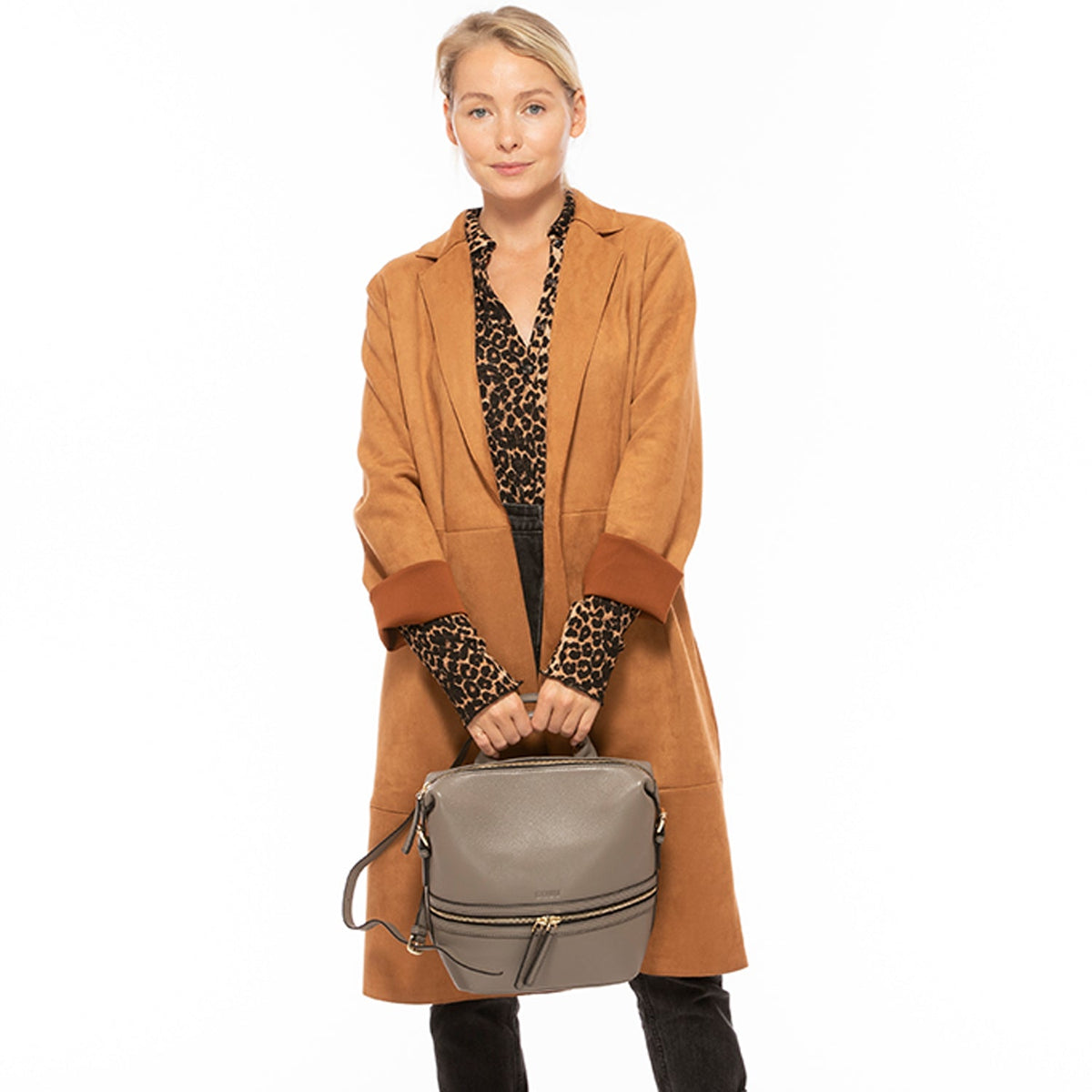 Grey Leather Backpack Purse Convertible Crossbody Bag