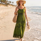 MKY Amy Stonewashed Rayon Embroidered Adjustable Spaghetti Straps Long Dress