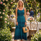 MKY Amy Stonewashed Rayon Embroidered Adjustable Spaghetti Straps Long Dress