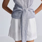 Front-tie Top in Linen Stripes