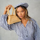 Pyramid Beaded Tote Bag in Toasted Beige