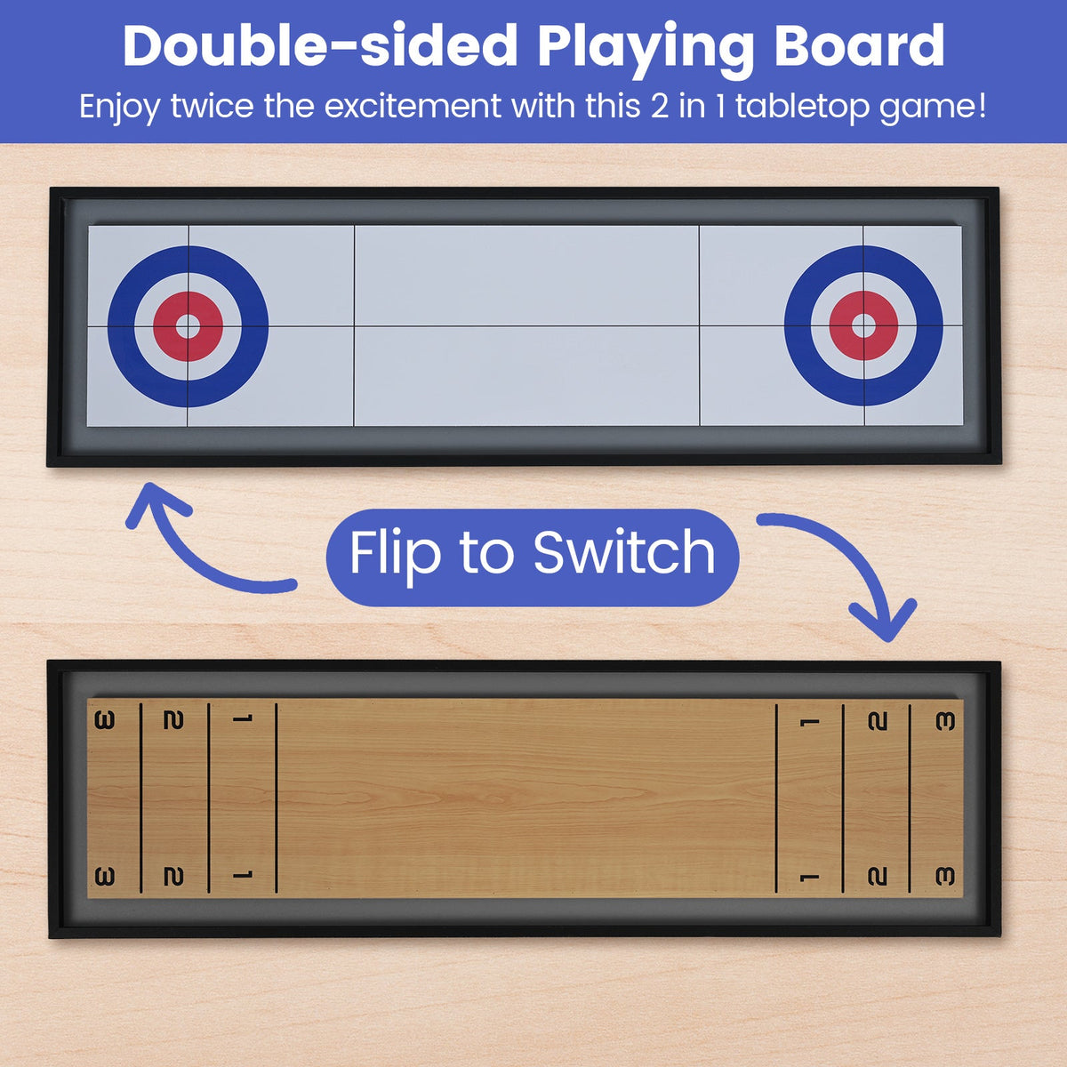 Shuffleboard and Curling 2 in 1 Board Game Portable 2-Sided Tabletop Shuffle Board Game