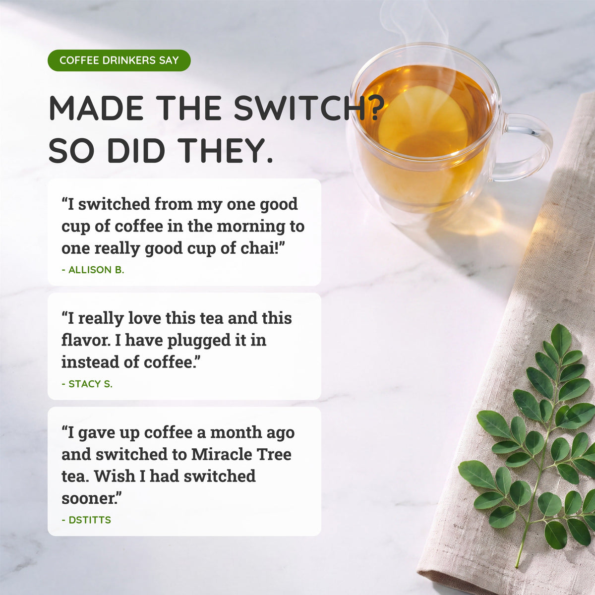Organic Moringa Energy Tea - Chai - Natural Coffee Alternative