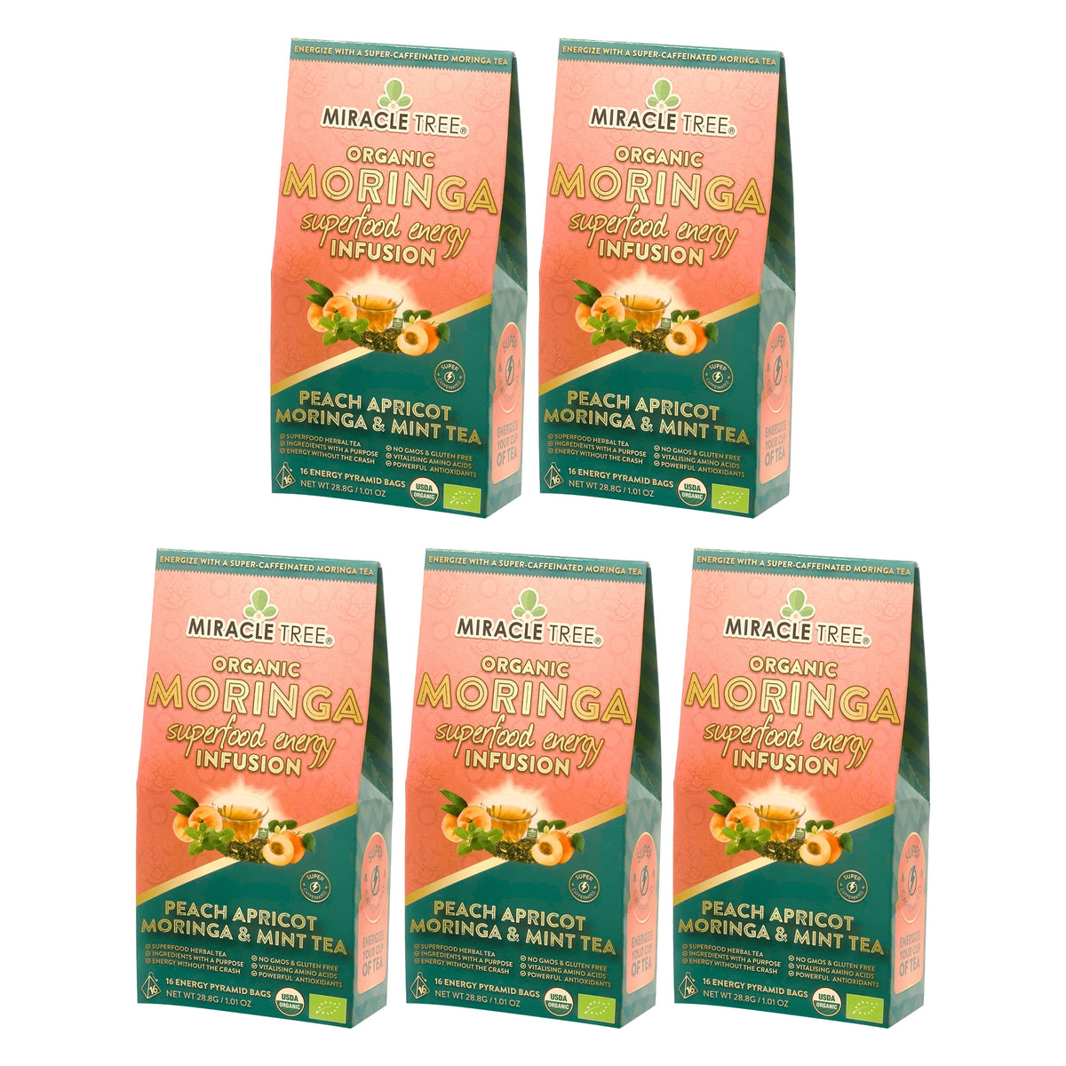 Organic Moringa Energy Tea - Peach Mint Apricot - Natural Coffee Alternative