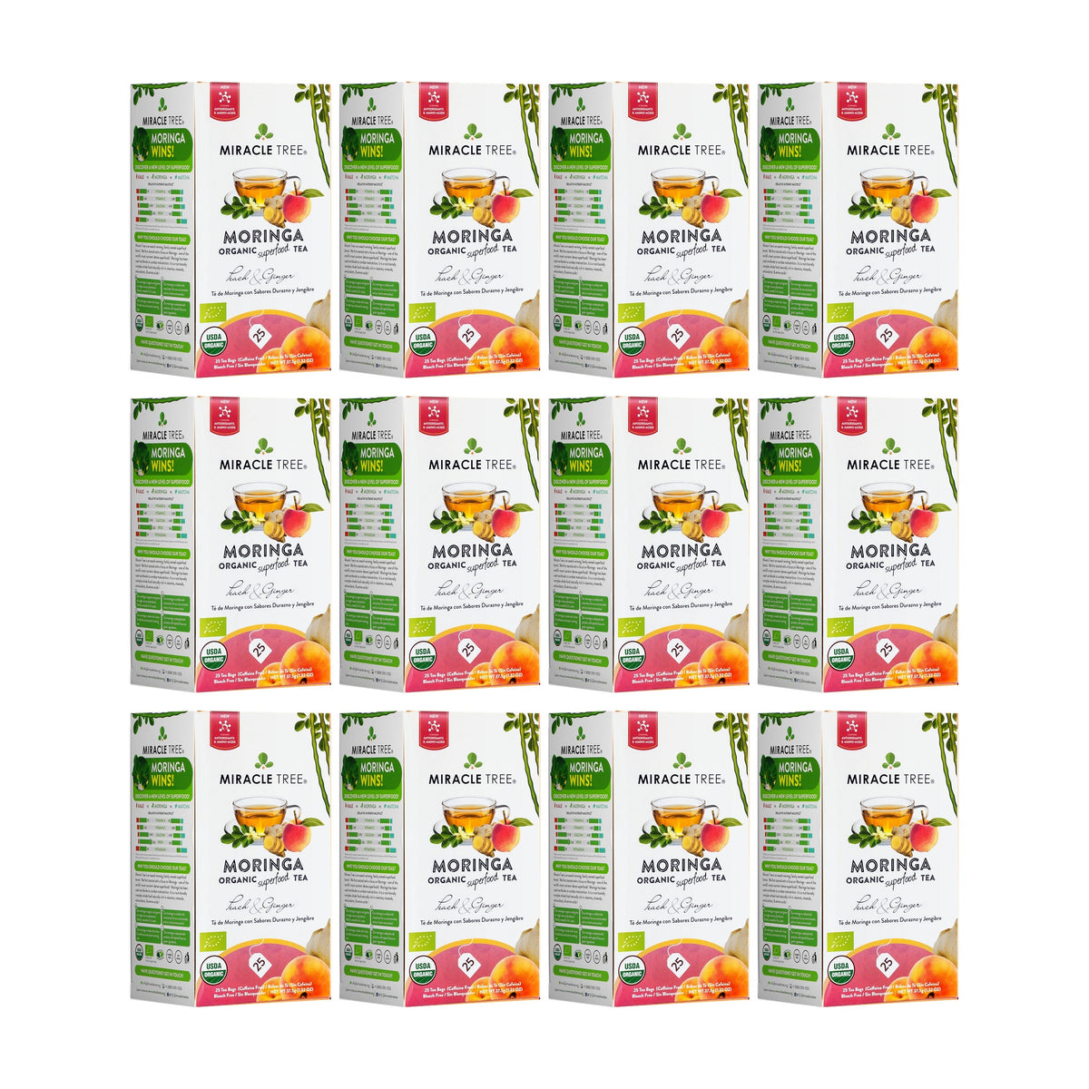 Organic Moringa Tea - Peach & Ginger - Caffeine-Free Herbal Tea
