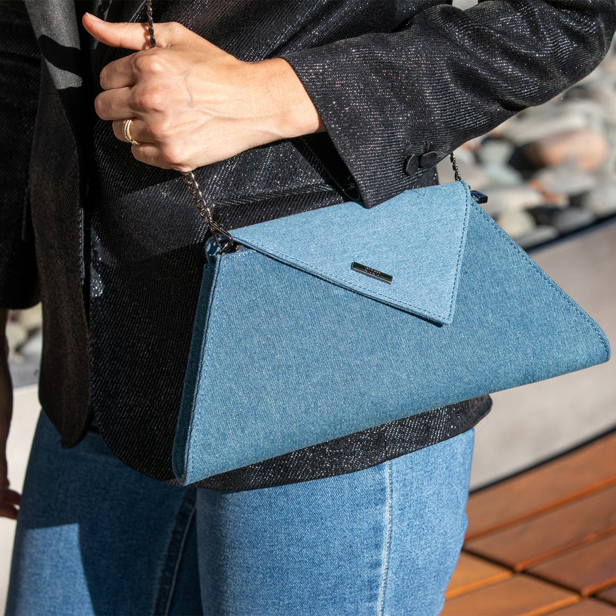 Denim Clutch Bag Two Tone Crossbody Evening Purse Unique Women's Handbag