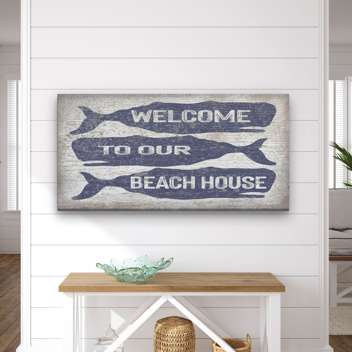 Welcome Sign with Whale - Beach House Name Sign - Coastal Wall Art