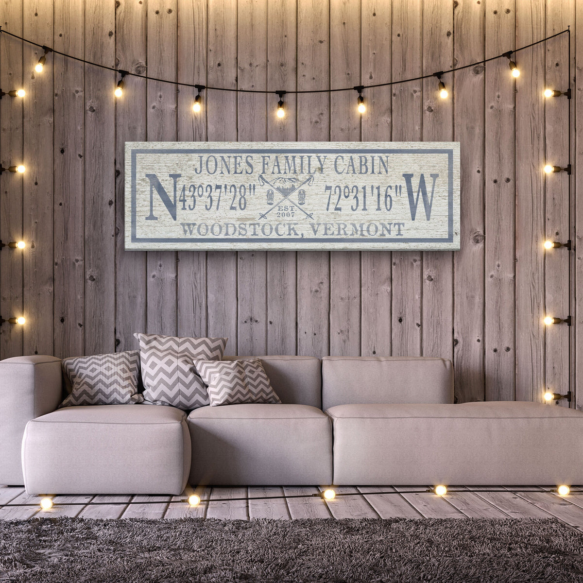 Personalized Coordinates Canvas Ski Lodge Sign - Family Name Cabin Decor