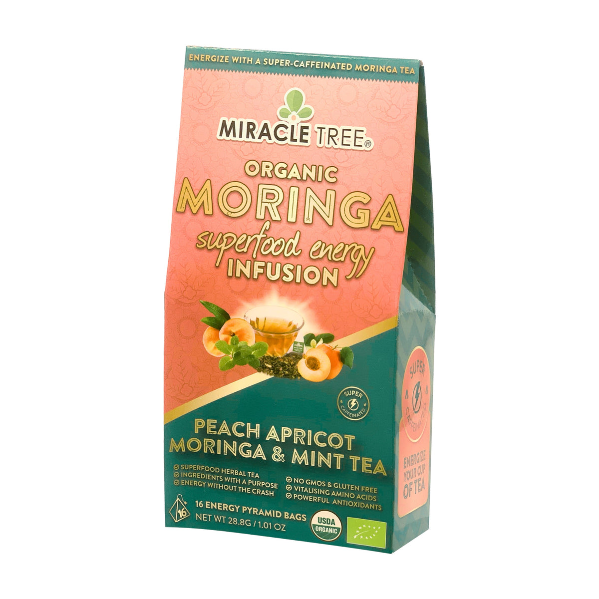 Organic Moringa Energy Tea - Peach Mint Apricot - Natural Coffee Alternative
