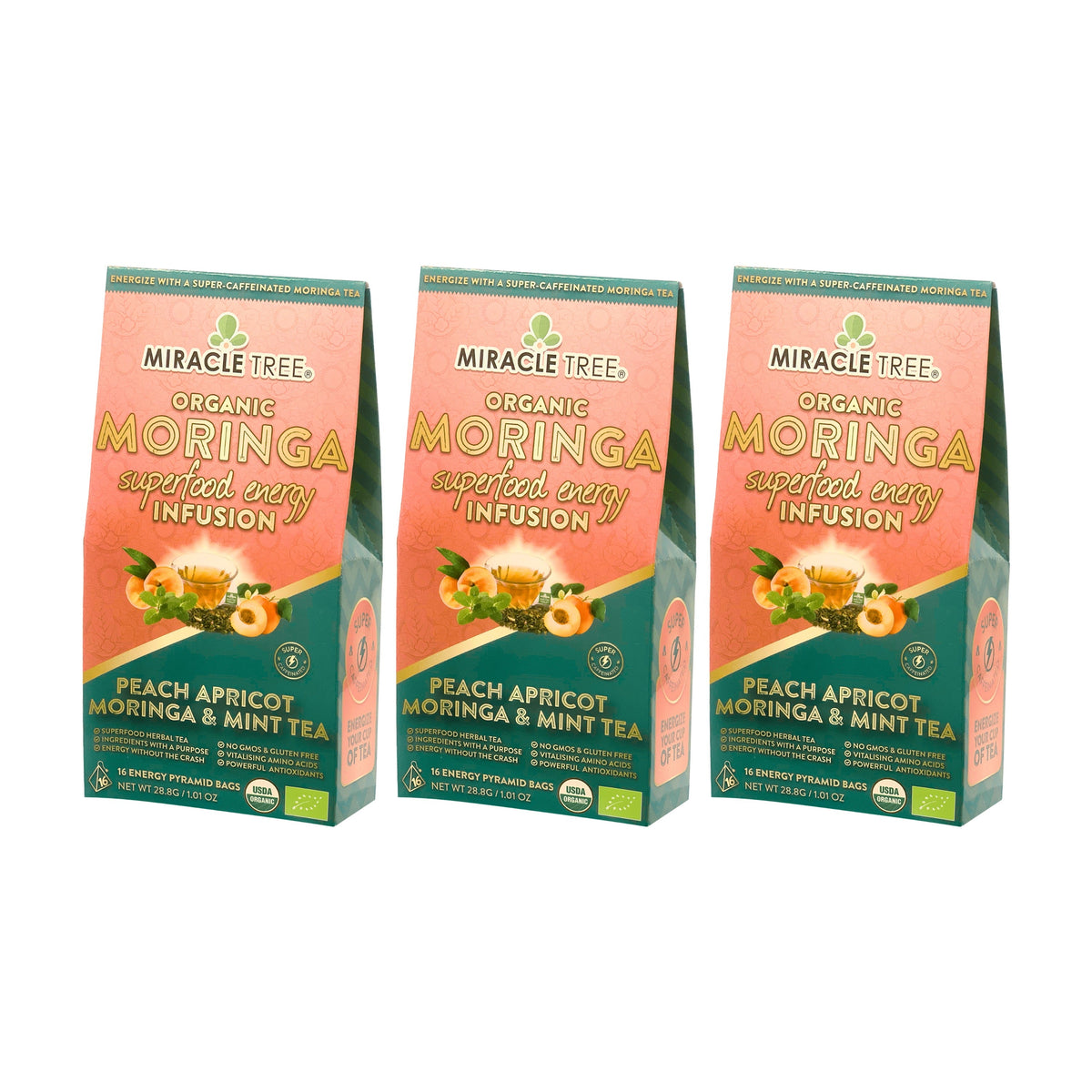 Organic Moringa Energy Tea - Peach Mint Apricot - Natural Coffee Alternative