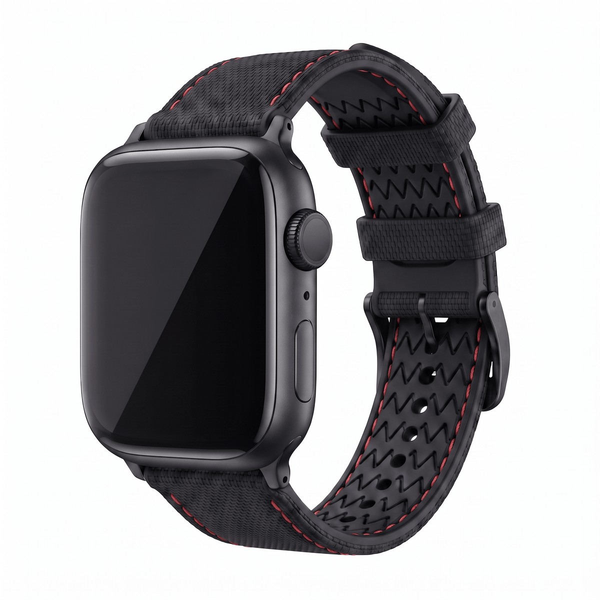 Sailcloth Rubber Buckle - For Apple Watch - Black/Red