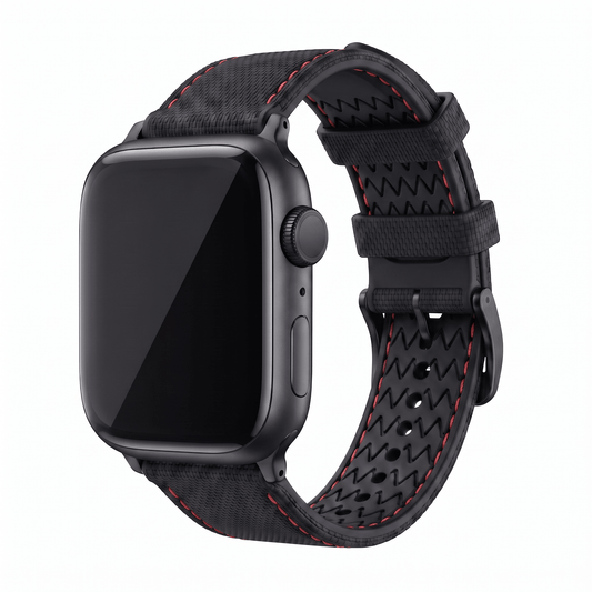Sailcloth Rubber Buckle - For Apple Watch - Black/Red