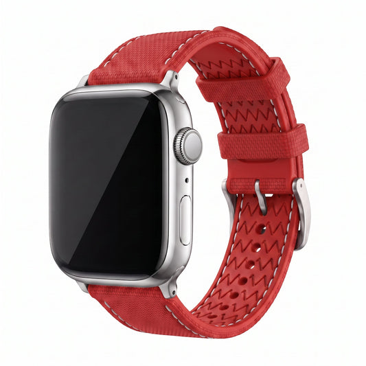 Sailcloth Rubber Buckle - For Apple Watch - Red/White